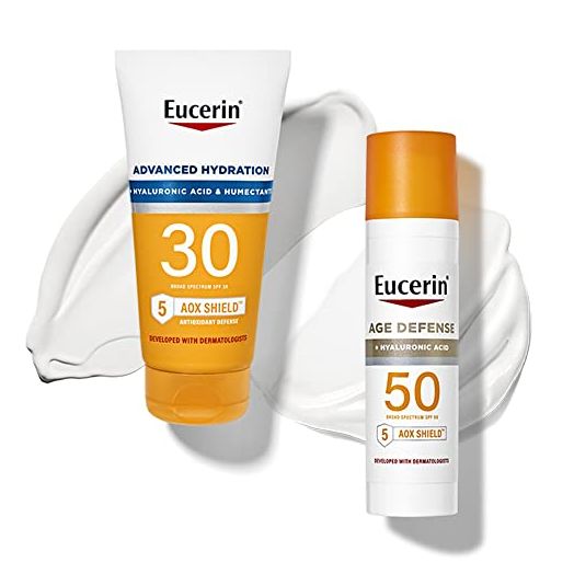 Eucerin Sun Advanced Hydration SPF 30 Sunscreen Lotion + Age Defense SPF 50 Face Sunscreen Lotion Multipack (5 oz. body lotion + 2.5 oz face lotion)