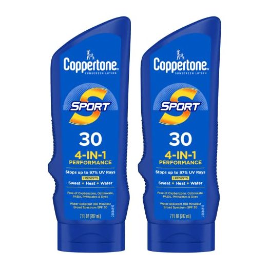 Coppertone SPORT Sunscreen SPF 30, Water Resistant Sunscreen Lotion, Broad Spectrum SPF 30 Sunscreen, Bulk Sunscreen Pack, 7 Fl Oz Bottle, Pack of 2