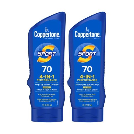 Coppertone SPORT Sunscreen SPF 70 Lotion, Water Resistant Sunscreen Lotion, Broad Spectrum SPF 70 Sunscreen, Bulk Sunscreen Pack, 7 Fl Oz Bottle, Pack of 2
