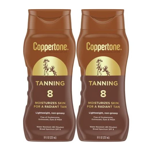 Coppertone Tanning Sunscreen Lotion, Water Resistant Body Sunscreen SPF 8, Broad Spectrum SPF 8 Sunscreen Pack, 8 Fl Oz Bottle, Pack of 2