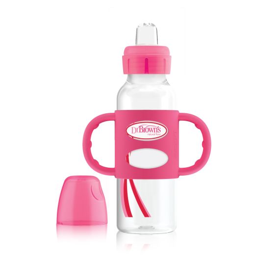 Dr. Brown's Transition Bottle With Sippy Spout and Silicone Handles, 8oz/250ml - Pink