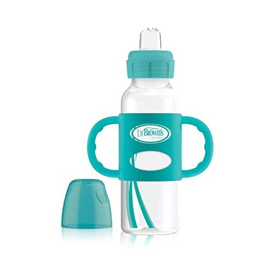 Dr. Brown's Sippy Spout Baby Bottle with 100% Silicone Handle, 8 Ounce, Turquoise