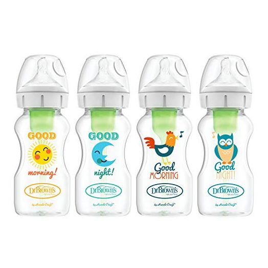 Dr. Brown's Options +Wide-Neck Baby Bottles, Good Morning/Good Night, 4 Count, 9 Ounce Gift Set