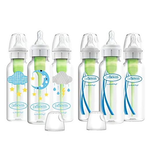 Dr. Brown's Options+ Baby Bottles, 8oz/250ml, Narrow Bottle, Moon/Clouds, 6 Count