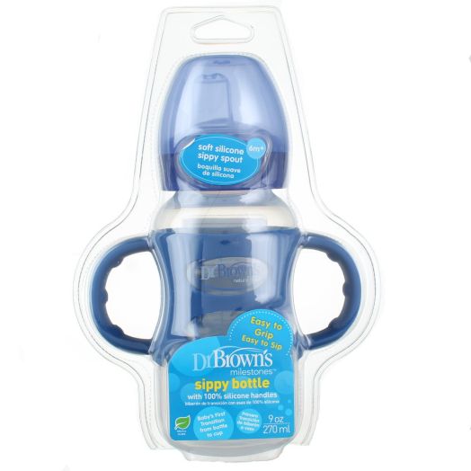 Dr. Brown's Milestones 6m+ Sippy Bottle, Blue, 9 oz (2 pack)