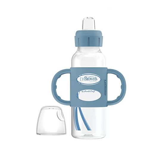 Dr. Brown’s Narrow Transitional Sippy Bottle with Silicone Handles 8oz 250mL Blue 1-Pack