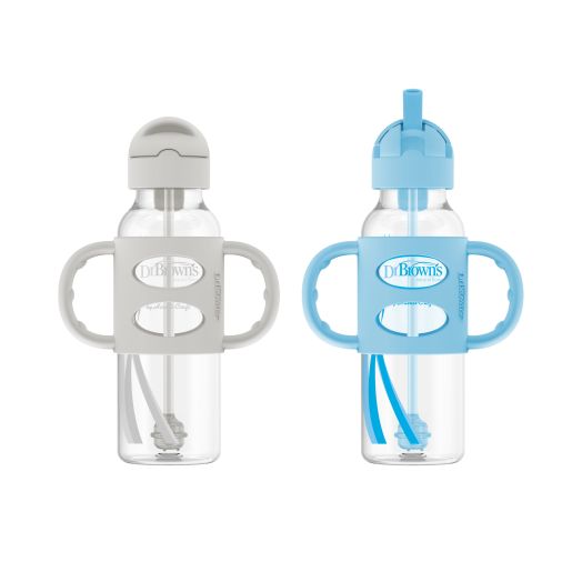 Dr. Brown's Milestones Sippy Straw Bottle with Silicone Handles - Blue/Gray - 2pk | Dr. Brown's