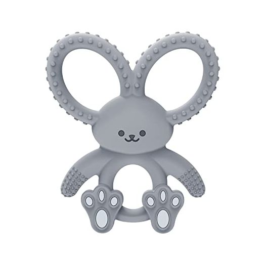 Dr. Brown's Flexees Bunny Teether for Infant & Baby, Gray, 100% Silicone, BPA Free, 3m+