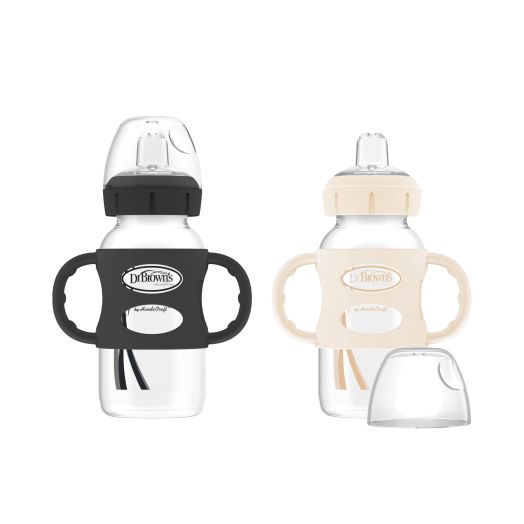 Dr. Brown’s Milestones? Wide-Neck Sippy Bottle with Silicone Handles 9oz 270mL 6m+ Black and Ecru 2-Pack