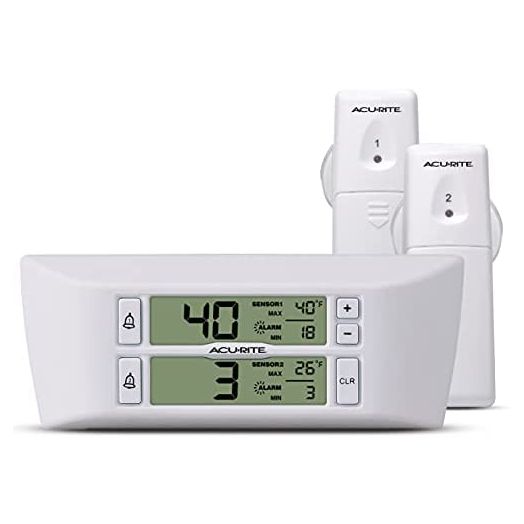 AcuRite Digital Wireless Fridge and Freezer Thermometer with Alarm and Max/Min Temperature for Home and Restaurants (00986M), 0.6, White