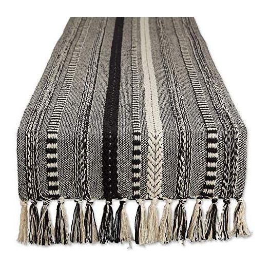 DII Farmhouse Braided Stripe Table Runner Collection, 15x72, Black