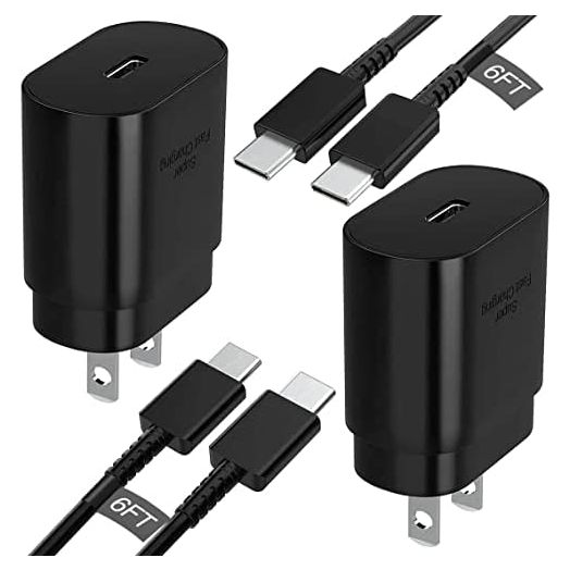 Super Fast Charger 25 Watt PD 3.0 USB C Type C Charger Cable Cord 6ft Quick Charging Compatible Samsung Galaxy S22/ S22 Plus/ S21/S21 Plus/S21 Ultra/Z Fold 3/S20 5G/Note 20/Note10/S10/Tablet-2Pack