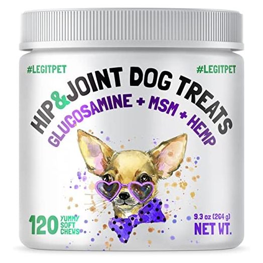LEGITPET Hemp Hip & Joint Supplement for Dogs - 120 Soft Chews - Made in USA - Glucosamine for Dogs - Chondroitin - MSM - Turmeric - Hemp Seed Oil - Natural Pain Relief and Mobility