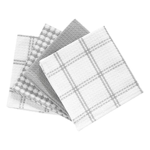 100% Cotton Flat Waffle Dish Cloths for Washing Dishes, 12"x13", 4-Pack, Gray T-fal Textiles