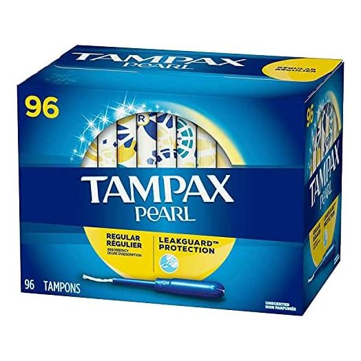 Tampax Pearl Plastic, Antigravity LeakGuard Braid, Regular Absorbency Unscented Tampons, 96 Count