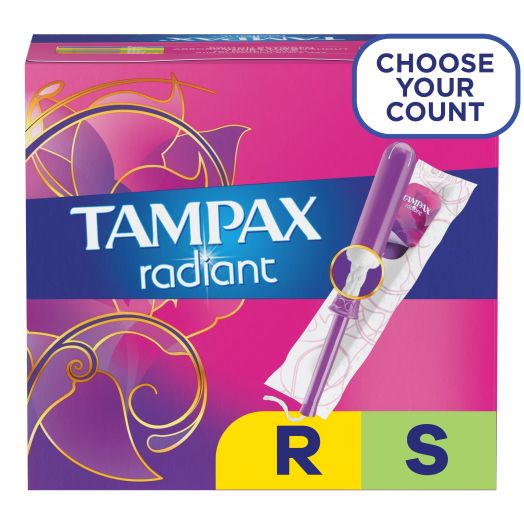 Tampax Radiant Tampons Duo Pack Regular/Super Absorbency, Unscented, 38 Ct