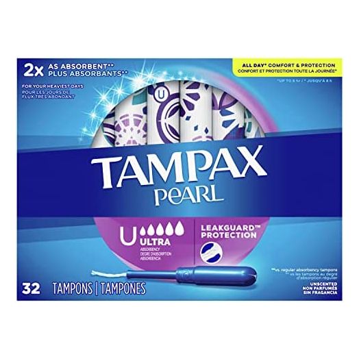 Tampax Pearl Tampons Ultra Absorbency with Leakguard Braid, Unscented, 32Count