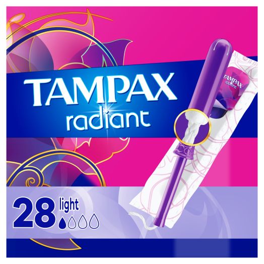Tampax Radiant Tampons, Light Absorbency, Unscented, 28 Count