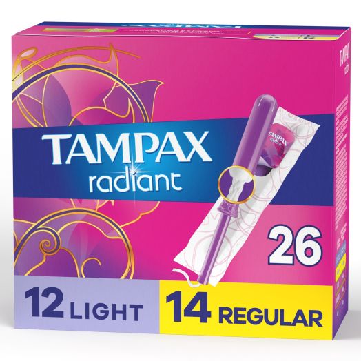 Tampax Radiant Tampons Duo Pack, Light/Regular Absorbency, Unscented, 26 Ct