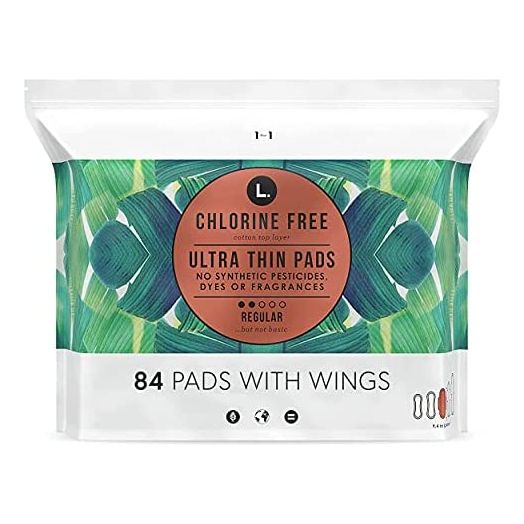 L. Chlorine Free Ultra Thin Pads Regular Absorbency, Organic Cotton, Free from Chlorine Bleaching, Pesticides, Fragrances, or Dyes, 84 Count
