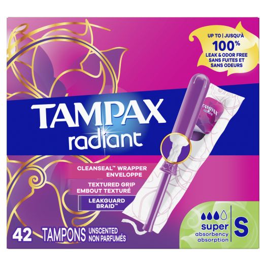 Tampax Radiant Tampons Super Absorbency, 42 Ct