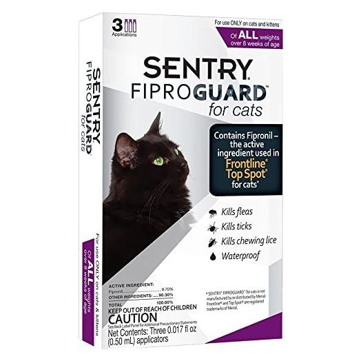 SENTRY Fiproguard for Cats, Flea and Tick Prevention for Cats (1.5 Pounds and Over), Includes 3 Month Supply of Topical Flea Treatments