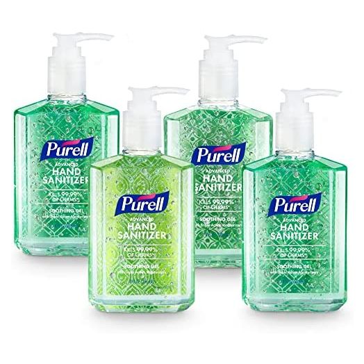 Purell Advanced Hand Sanitizer Soothing Gel, Fresh scent, with Aloe and Vitamin E , 8 Fl Oz Pump Bottle (Pack of 4)