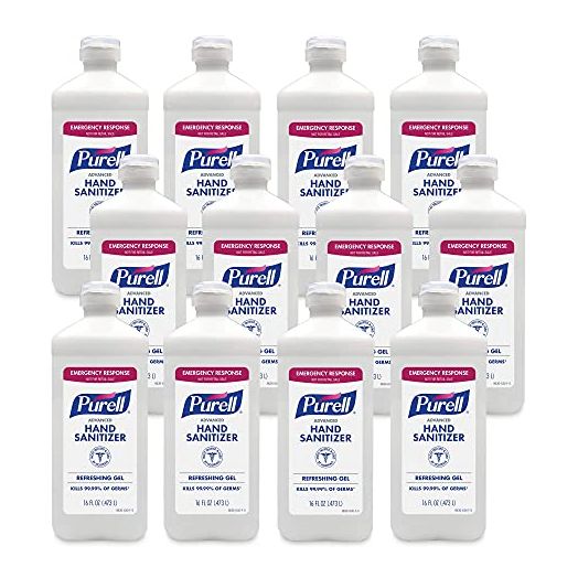 Purell Advanced Hand Sanitizer Refreshing Gel, Clean Scent, 16 fl oz Flip Cap Bottle (Pack of 12) - 9636-12-S