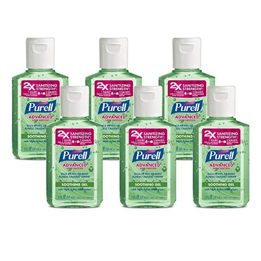 Purell Advanced Hand Sanitizer Soothing Gel, Fresh Scent, with Aloe and Vitamin E - 2 fl oz Travel Size Flip Cap Bottle (Pack of 6) – 3156-04-EC