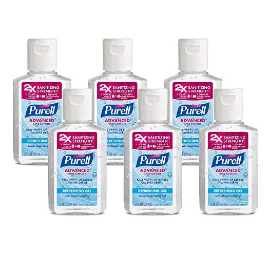 Purell Advanced Hand Sanitizer Refreshing Gel, Clean Scent, 2 fl oz Travel Size Flip Cap Bottle (Pack of 6) – 3155-04-EC