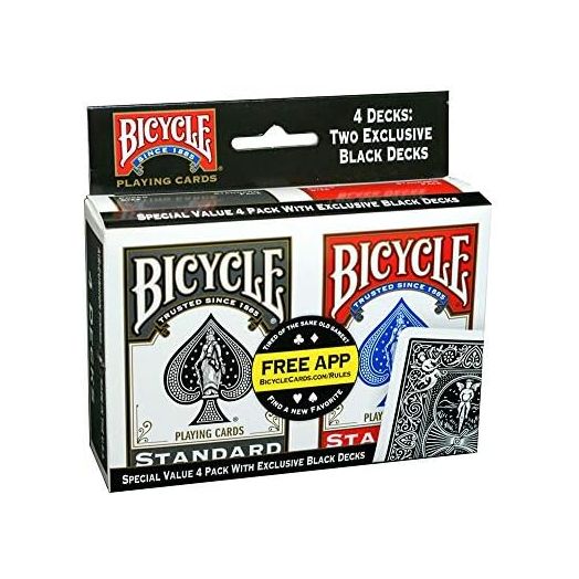 4 Decks Bicycle Rider Back Standard Poker Playing Cards Black & Red