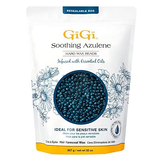 GiGi Hard Wax Beads, Soothing Azulene Hair Removal Wax for Sensitive Skin, 32 oz