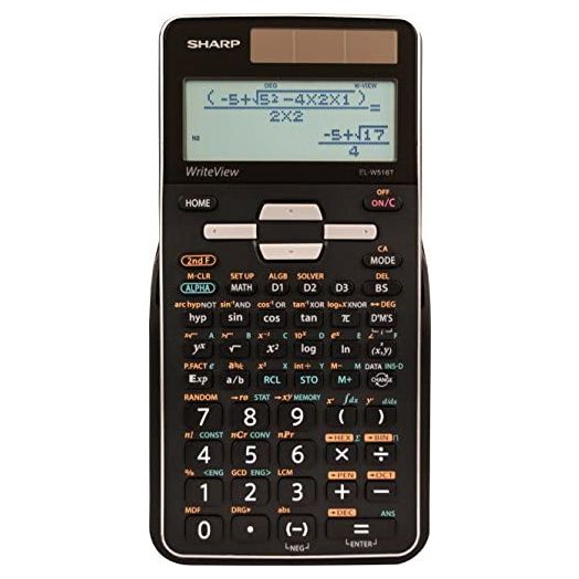 Sharp EL-W516TBSL 16-Digit Advanced Scientific Calculator with WriteView 4 Line Display, Battery and Solar Hybrid Powered LCD Display, Black & White, Black and Silver, Model Number: ELW516TBSL