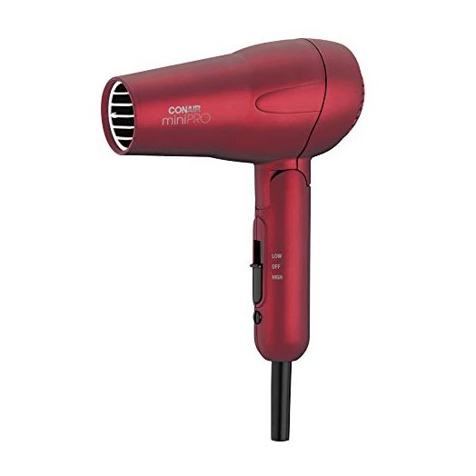 Conair miniPRO Tourmaline Ceramic Travel Hair Dryer with Folding Handle, Red