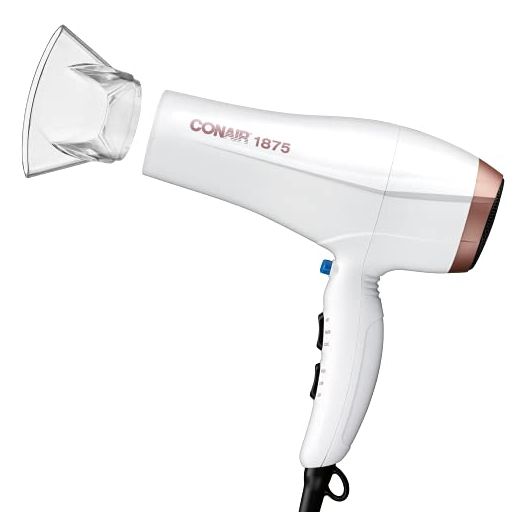 Conair 1875 Watt Double Ceramic Hair Dryer with Ionic Conditioning, White/Rose Gold, 1 Count (Pack of 1)