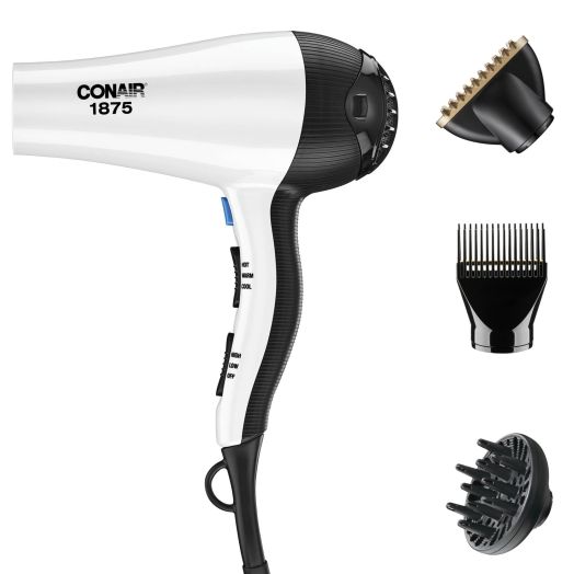 Conair Style & Shine Thermal Tourmaline & Ceramic Hair Dryer, Ionic, 1875 Watts, White