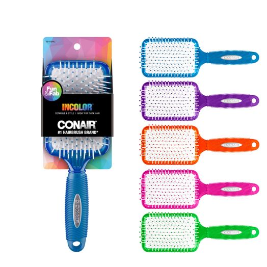 Conair In Color Nylon Bristle Paddle Hairbrush, Perfect for Thick Hair (Colors Vary), 1ct