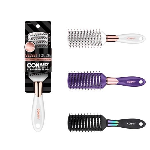 Conair Velvet Touch Vent Hairbrush with Nylon Bristles and Soft-Touch Handle for Volume and Lift (Colors Vary), 1ct