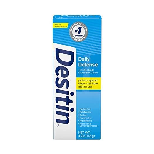 Desitin Daily Defense Baby Diaper Rash Cream with Zinc Oxide to Treat, Relieve & Prevent diaper rash, Hypoallergenic, Dye-, Phthalate- & Paraben-Free, 4 oz