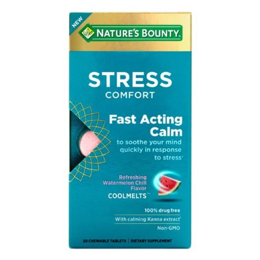 Nature's Bounty Stress Comfort Fast Acting Calm, Chewable Tablets for Occasional Stress, Watermelon Chill Flavor, 20 Count