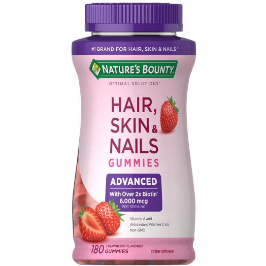 Nature’s Bounty Advanced Hair, Skin and Nails Biotin Vitamins, 6000mcg Gummies, Strawberry, 180 Count