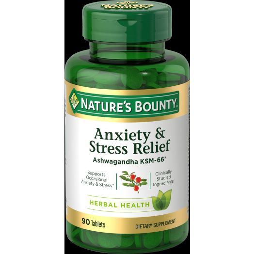 Nature's Bounty Anxiety & Stress Relief Ashwagandha KSM-66 Tablets, 90 Count