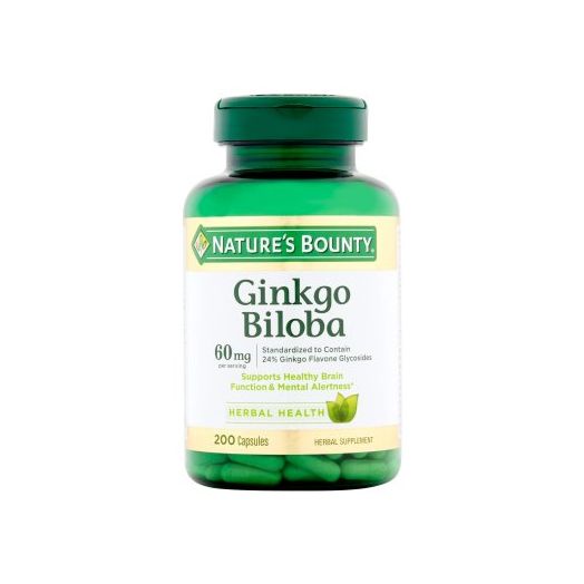 Nature's Bounty Ginkgo Biloba Capsules, 60 mg, 200 count
