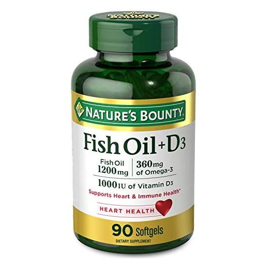 Fish Oil plus Vitamin D3 by Nature's Bounty, Contains Omega 3, Immune Support & Supports Heart Health, 1200mg Fish Oil, 360mg Omega 3, 1000IU Vitamin D3, 90 Softgels