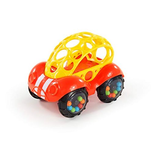 Bright Starts Rattle & Roll Buggie Easy Grasp Push Vehicle Toy, Ages 3 Months +, Red