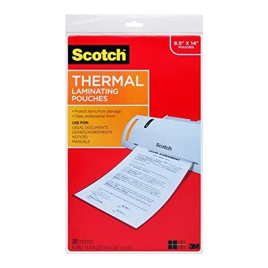 Scotch Thermal Laminating Pouches, 8.9 x 14.4-Inches, Legal Size, 20-Pack (TP3855-20)