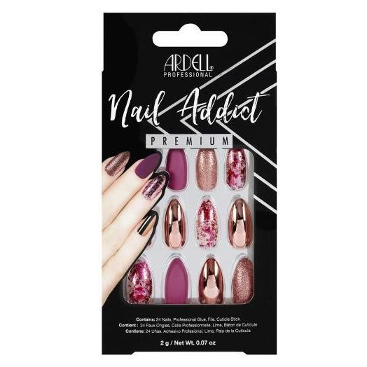 Ardell Nail Addict Artificial Nails, Fake Nails, Chrome Pink Foil, 24 Nails