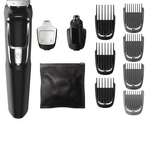 Philips Norelco Multi Groomer - 13 Piece Mens Grooming Kit For Beard, Face, Nose, and Ear Hair Trimmer and Hair Clipper - No Blade Oil Needed, MG3750/60