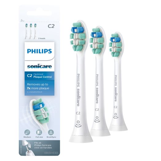 Philips Sonicare Optimal Plaque Control Replacement Toothbrush Heads, HX9023/65, Brushsync™ Technology, White (3 Pack)