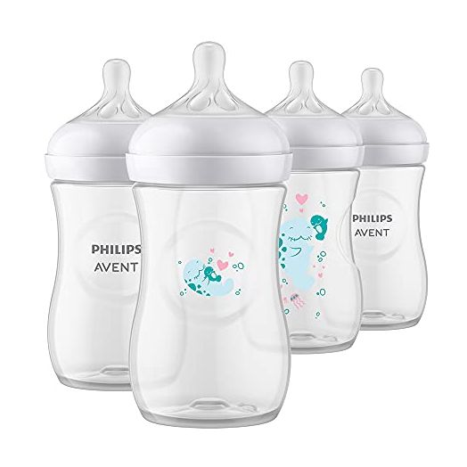Philips AVENT Natural Baby Bottles with Natural Response Nipple, with Manatee Design, 9oz, 4pk, SCY903/61